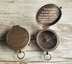 Brass Compass Engraved with Let Your Heart be Your Compass Quote, Gift Compasses