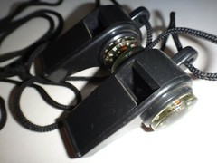 Two (2) New, Unused Survival Tools: Whistle With Compass +Thermometer + Lanyard