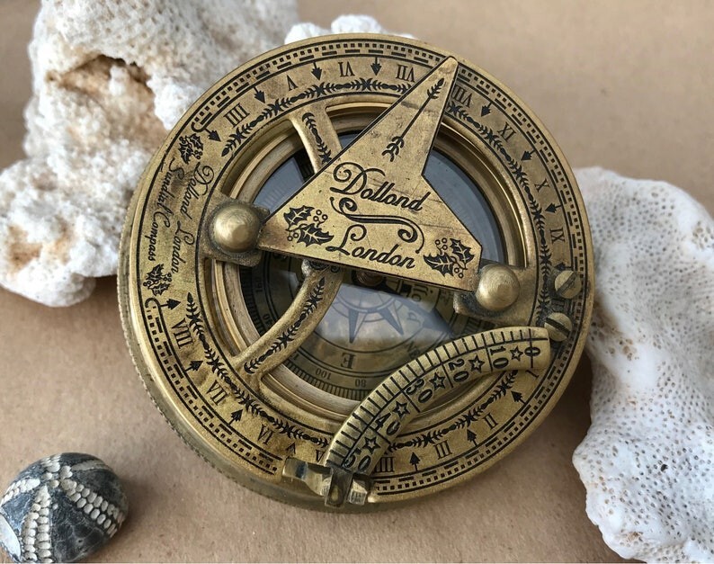 Antique Brown Dolland London Sundial Compass Navigation Instrument Gift Item