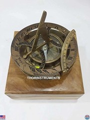 THOR INSTRUMENTS Vintage 4″ Brass Sundial Compass with Box | Rustic Decor | Gift