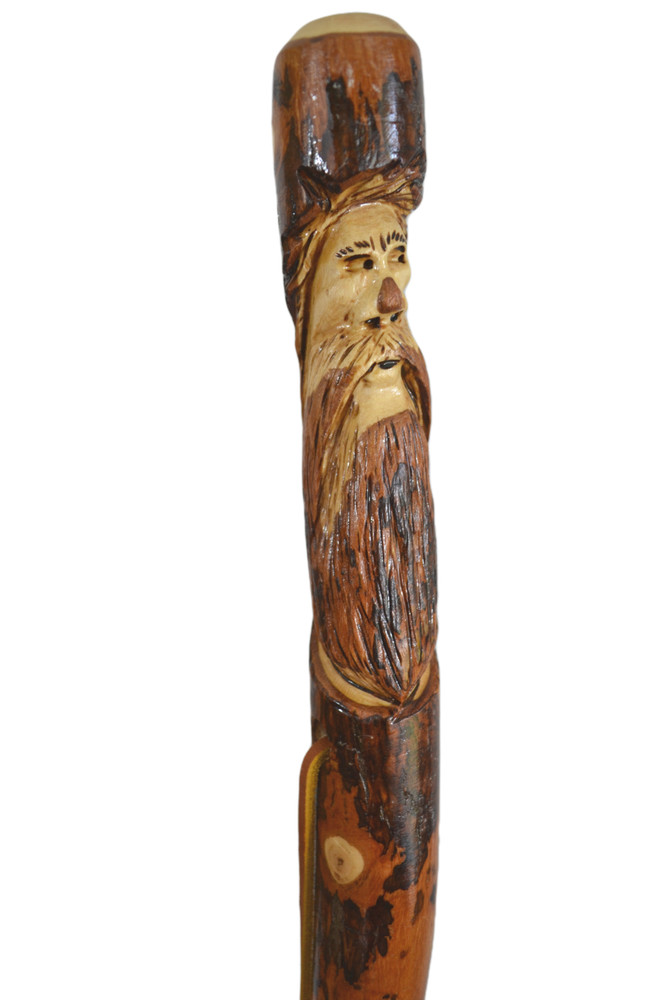 Walking Stick, Mountain Man Carving, Hardwood Hiking Staff, Strong, Made in USA