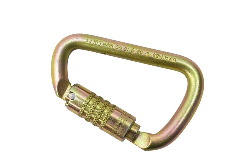 S50-2107KT Locking Carabiner 18kN CE2777 Steel Screw Lock Yellow Zinc Connector