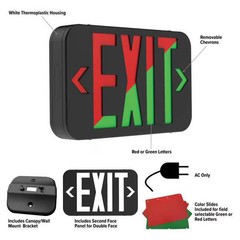 LED Lighted Exit Sign, Black, 1 or 2 Face(s), LED, Wall/Ceiling Mount, Not