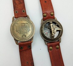Vintage Old style WWII Military Wrist Watch Brass Round Sundial Compass Watch