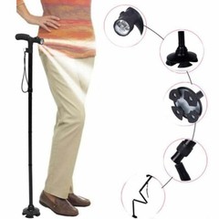 Folding LED Walking Stick Cane All-Terrain Pivoting Base Adjustable Black
