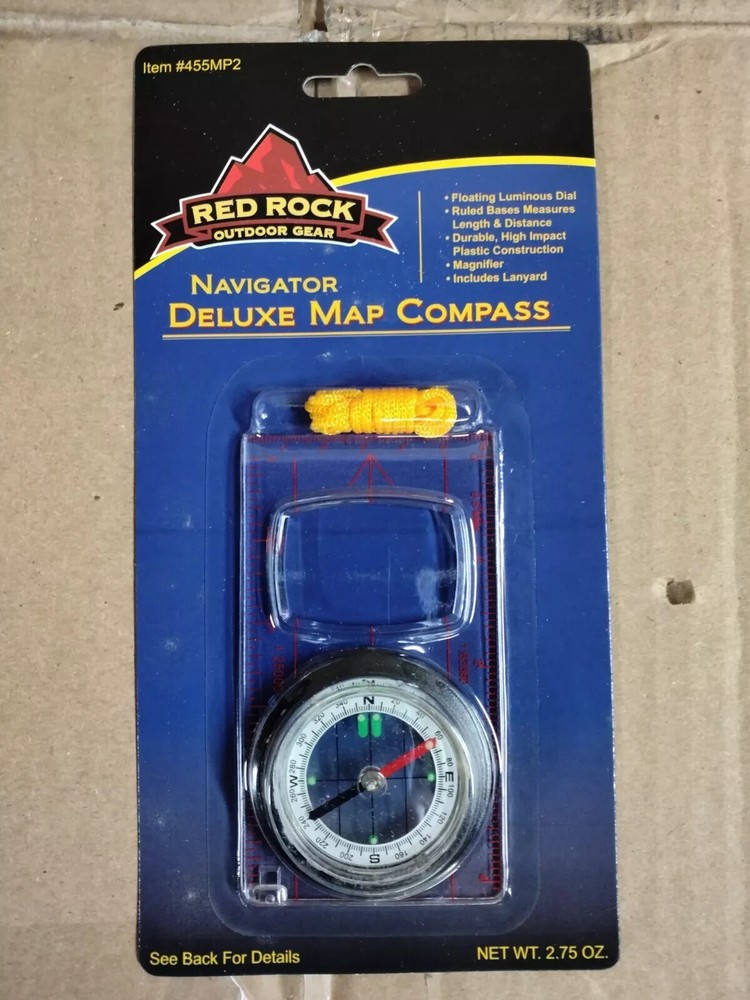 Map Compass Red Rock Deluxe Map Compass Magnifier Lanyard Brand New 455MP2
