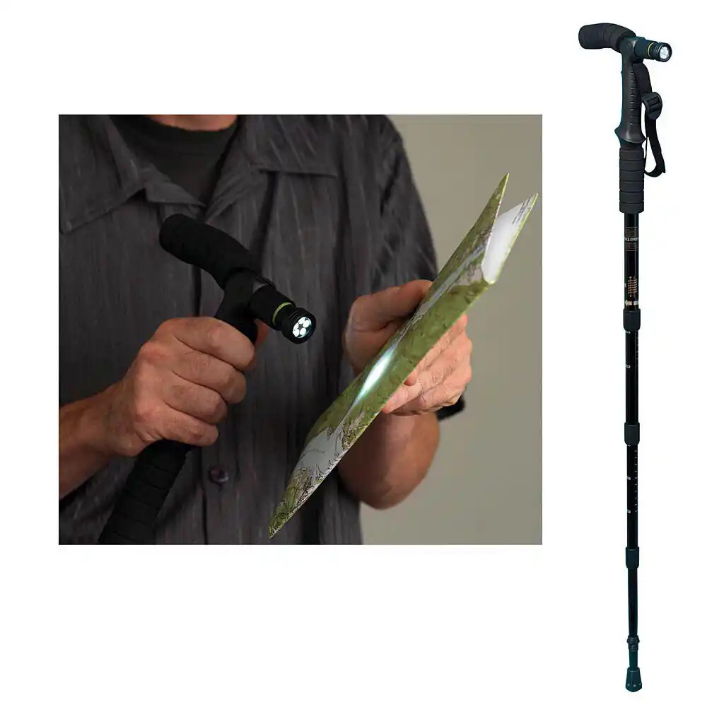 Heavy Duty Lightweight Collapsible Hi-Tech LED Light Walking Staff Hiking Stick