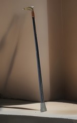VINTAGE BRASS EAGLE HEAD WALKING CANE HANDLE WITH WOODEN STICK 36” TALL