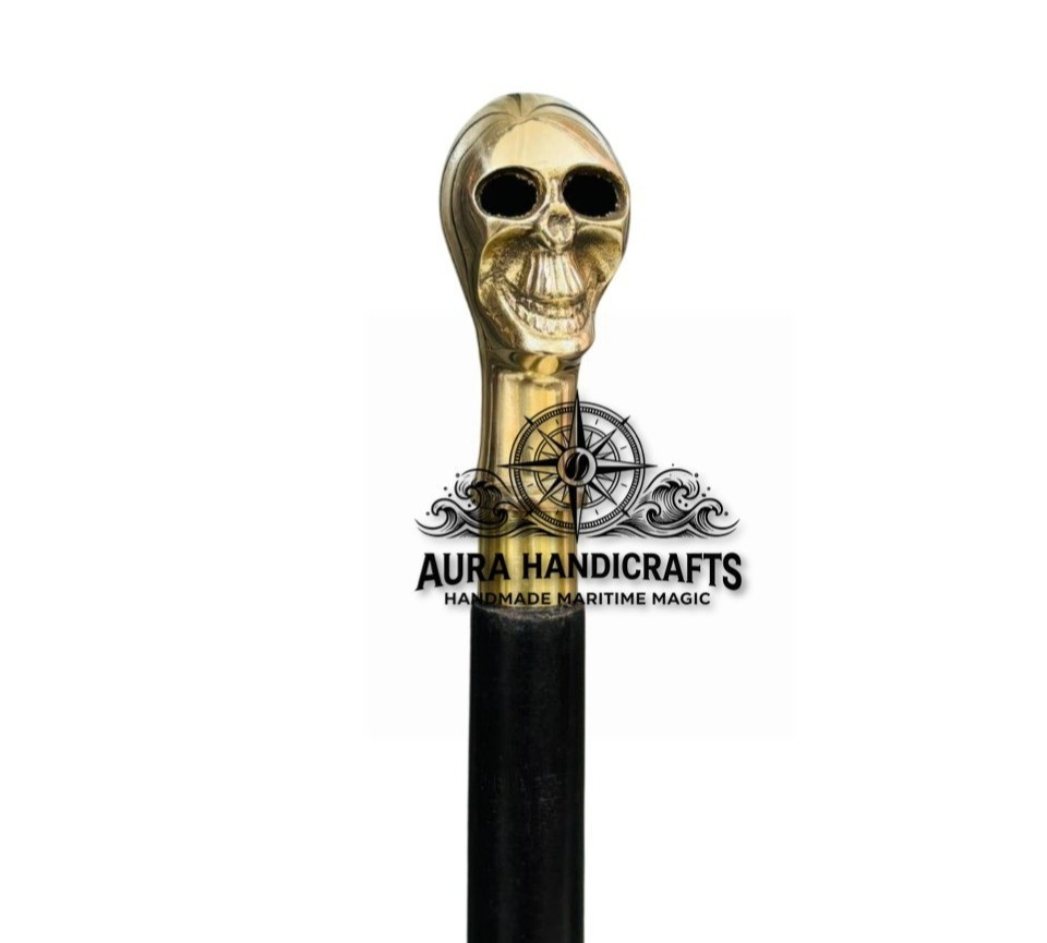AURA 37″ Skull Brass Handle Walking Stick Rosewood Cane Grandfather/Mother Gift