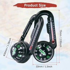 Keychain Compass [2PCS] – Ball Compass and Thermometer Buckle – [Black, Green]