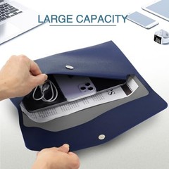 File Folder, PU Leather Document Holder File Organizer A4 A Dark Blue Style 1