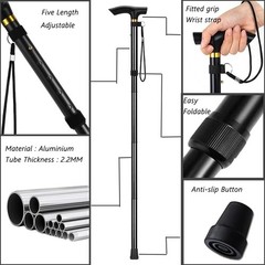 Aluminum Alloy Walking Sticks & Foldable Anti-Slip Hiking Stick – Length Adju…