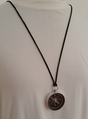 Map Scale Compass Leather Necklace Pocket Outdoor Hike Guide Survival Navigation