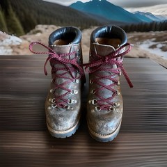 Vasque Vintage Brown Leather Lace-Up Hiking Boots w/ Red/Black Laces, Lug Sole