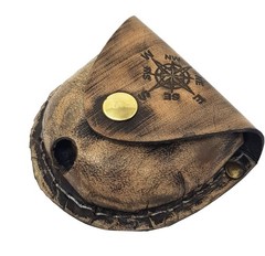 Brass Compass Nautical Pocket Backpacking Compass Leather Case Vintage Campin…