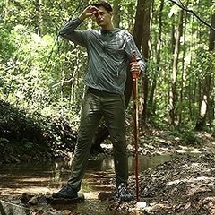 3 Pieces Detachable Fir Wood Walking Stick Wolf Carving with a Compass(Nature