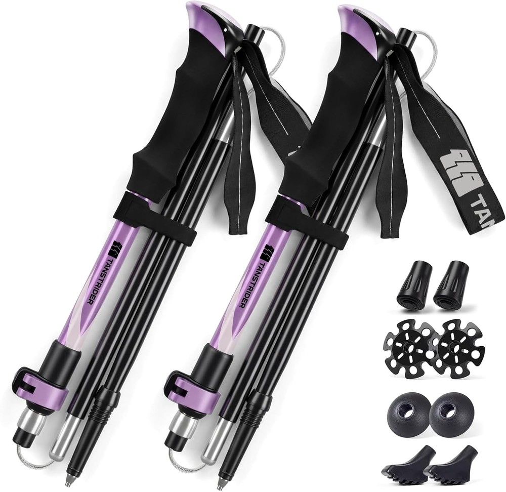 7075 Aluminum Collapsible Trekking Poles for Hiking, 43-53 Inch, 2 Pack
