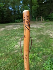 Walking Stick, Dog Carving, Hand-carved Hardwood Hiking Staff, Made in USA