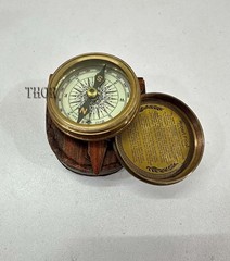 Antique Brass Pocket Compass With Leather Case Engraved Graduation Gift