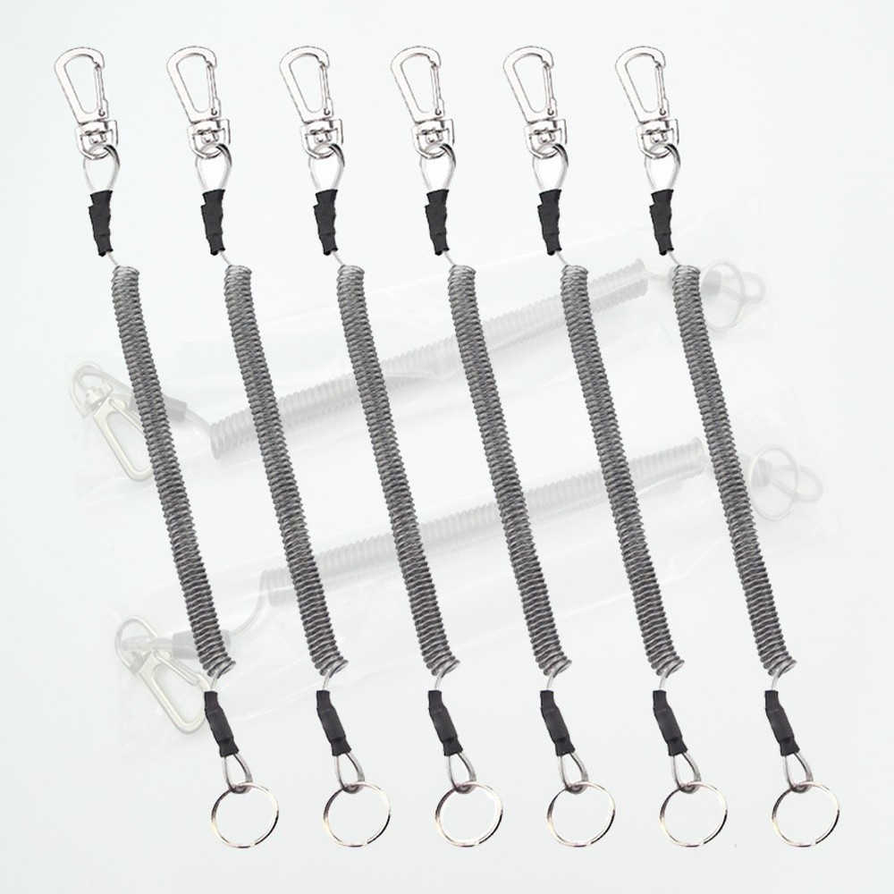 6Pcs Fishing Rope Elastic Key Chains Retractable Durable PU Steel Wire Grey