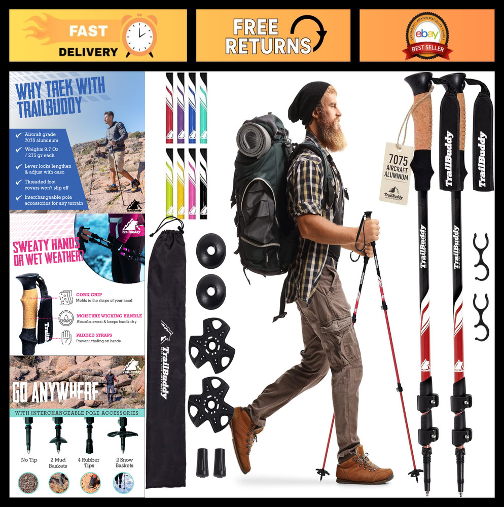 Lightweight Aluminum Trekking Poles – Collapsible Hiking Sticks for Travel & Bal