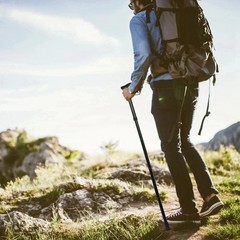 Hiking Pole Folding Long-distance Journey Climbing Mountains Walking Stick Black