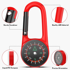Carabiner Clip on Compass Keychain, Mini Pocket Compass for Hiking, Camping, Fis