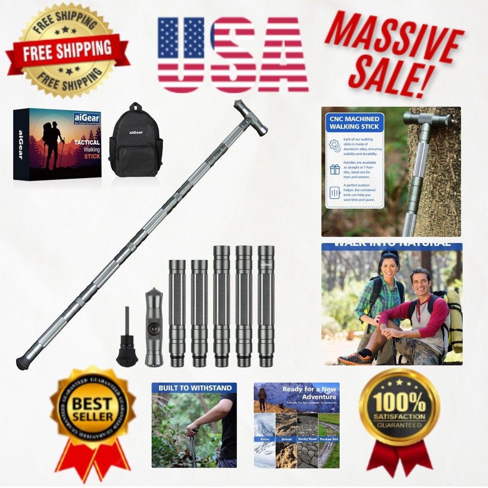 All-in-One Survival Hiking Stick – Adjustable to 43.5 Inches, Lightweight Design