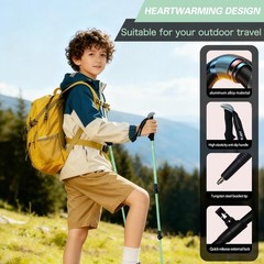 Lightweight Aluminum Adjustable Hiking Trekking Poles for Kids, 2 Pack