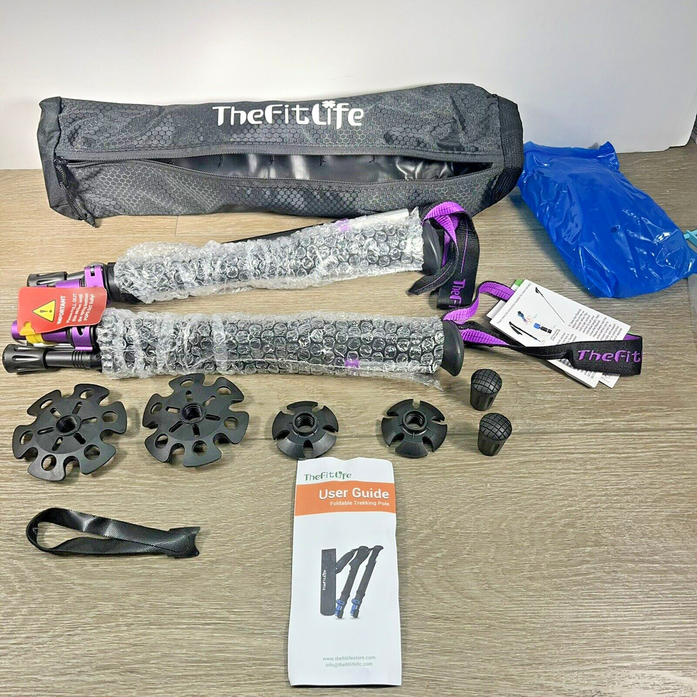 The Fit Life Trekking Poles Folding Walking Sticks Hiking Purple with bag-NWT