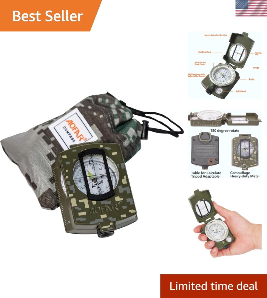 Portable Waterproof Military Compass with Luminous Dial for Night Navigation