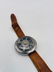 Wrist Compass with Brown Leather Strap Black Analog Dial for Hiking & Scouting