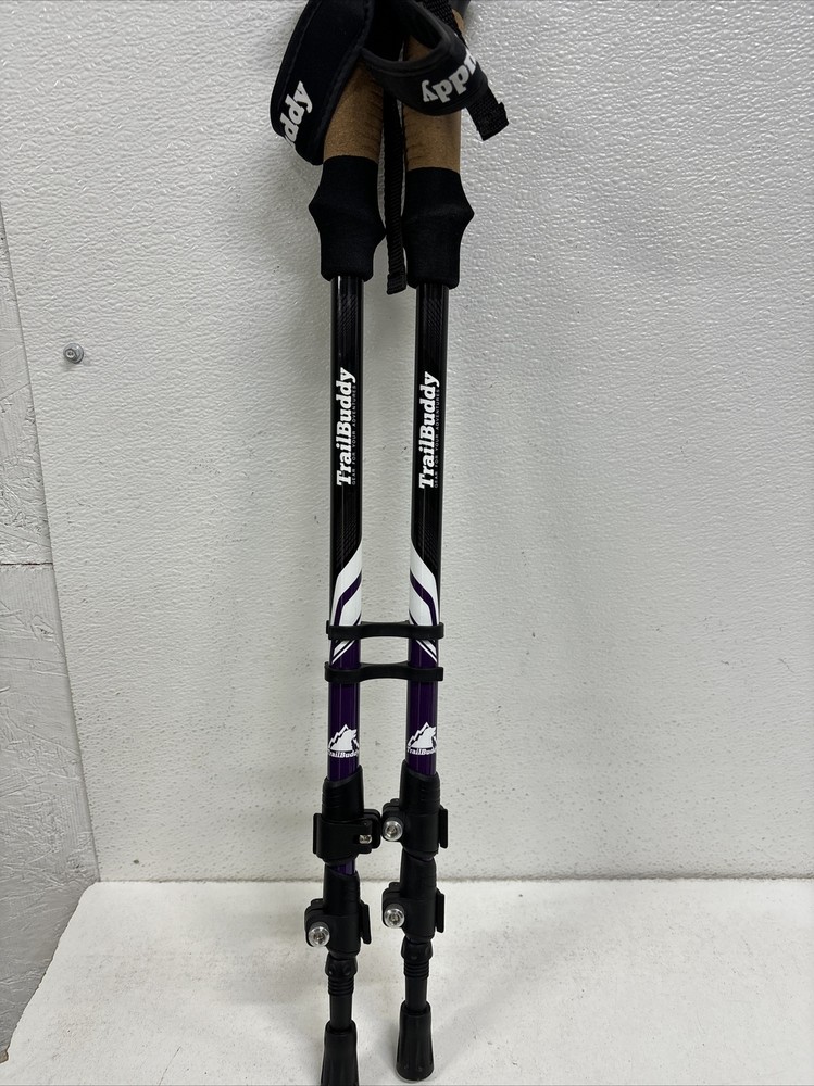 TrailBuddy Aluminum Cork Trekking Poles Black & White Purple Adjustable #D2