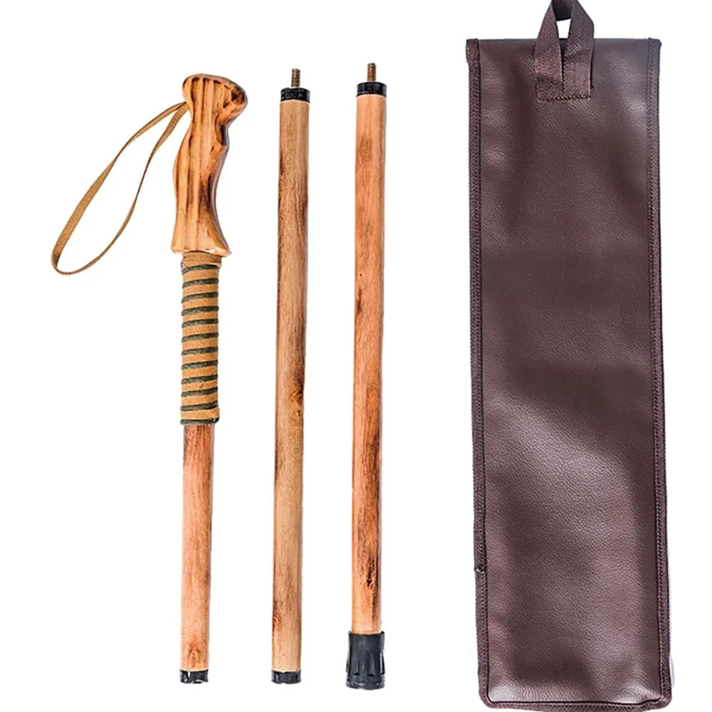 3-pc Detachable Hardwood Walking Stick Pine Handle with Compass Nature Color,…