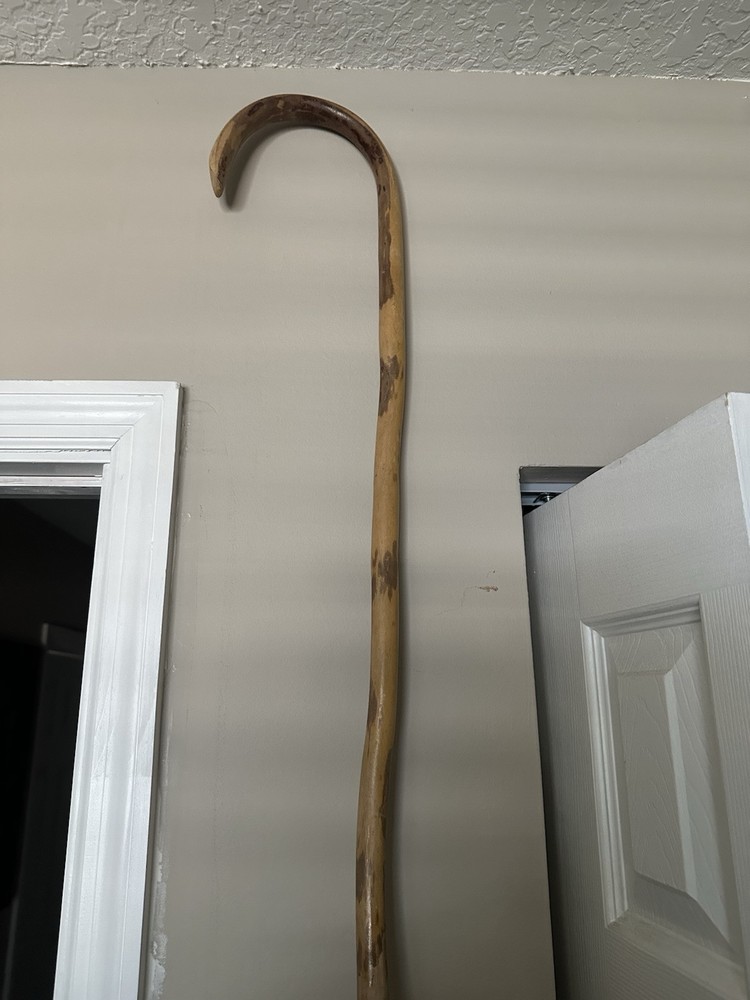 Antique Vintage Handmade German Knotty Walking Stick Cane Real Wood One Piece