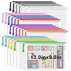 24PCS Plastic Mesh Zipper Pouch, Zipper Bags, Letter Size/A4 Size Waterproof