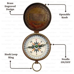 Handmade Brass Nautical Compass Vintage Finish Navigational Tool, BSA Pocket …