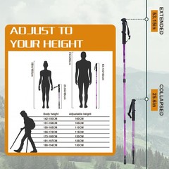 1Pair Trekking Poles Walking Sticks 3 Section Adjustable Anti-shock Alpenstock