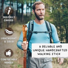 Carved Walking Stick with Animal Head – Lightweight and Strong Wooden Treckking