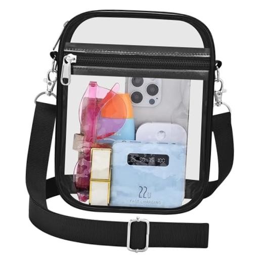 Clear Stadium Bag 12×12×6 Policy Compliant Transparent Crossbody Small Black