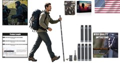 H2 Survive Walking Hiking Stick Multitool Trekking Poles Aluminum Camping Gear