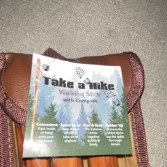 New Take a Hike Walking Stick w/ Compass 3-Piece Wood Brown Rubber Tip IWTHBS
