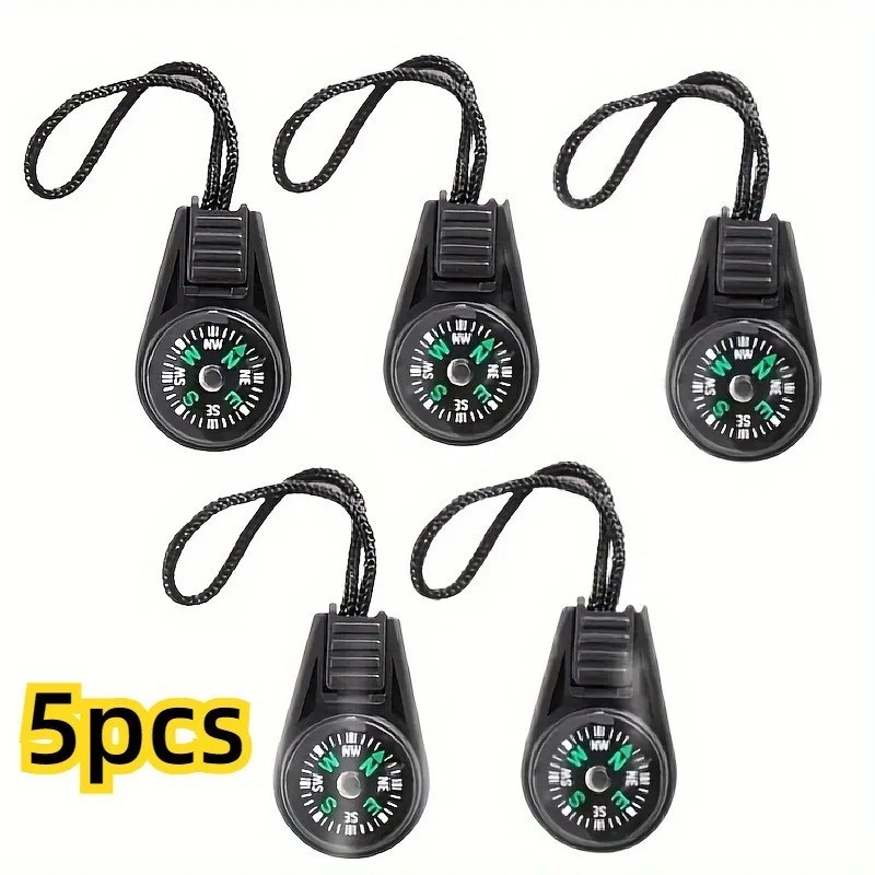 5-Pack Mini Survival Compass Waterproof Acrylic Pocket Compass with Lanyard Tool