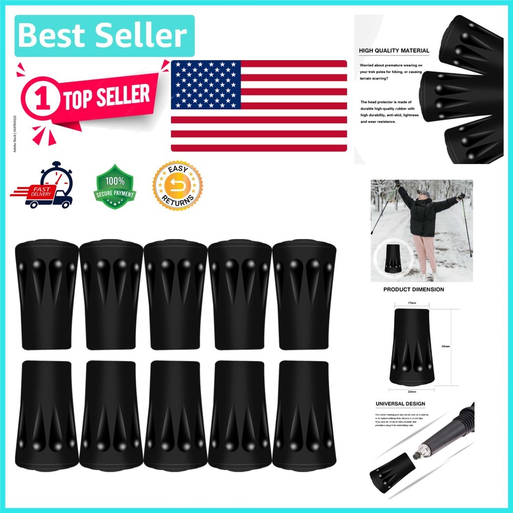 High-Quality Rubber Tips for Trekking and Skiing Poles – 10 Pack for Convenience