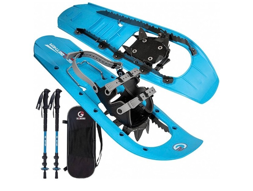 G2 25 Inch Mountain Terrain Snowshoes with Trekking Poles Set, Special Steel Tra