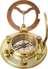 Antique Brass & Copper Sundial Compass, Sundial Clock in Leather Box Gift