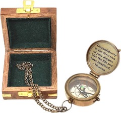 Vintage Brass Pocket Compass with Chain & Wooden Box – Nautical Gift Quote