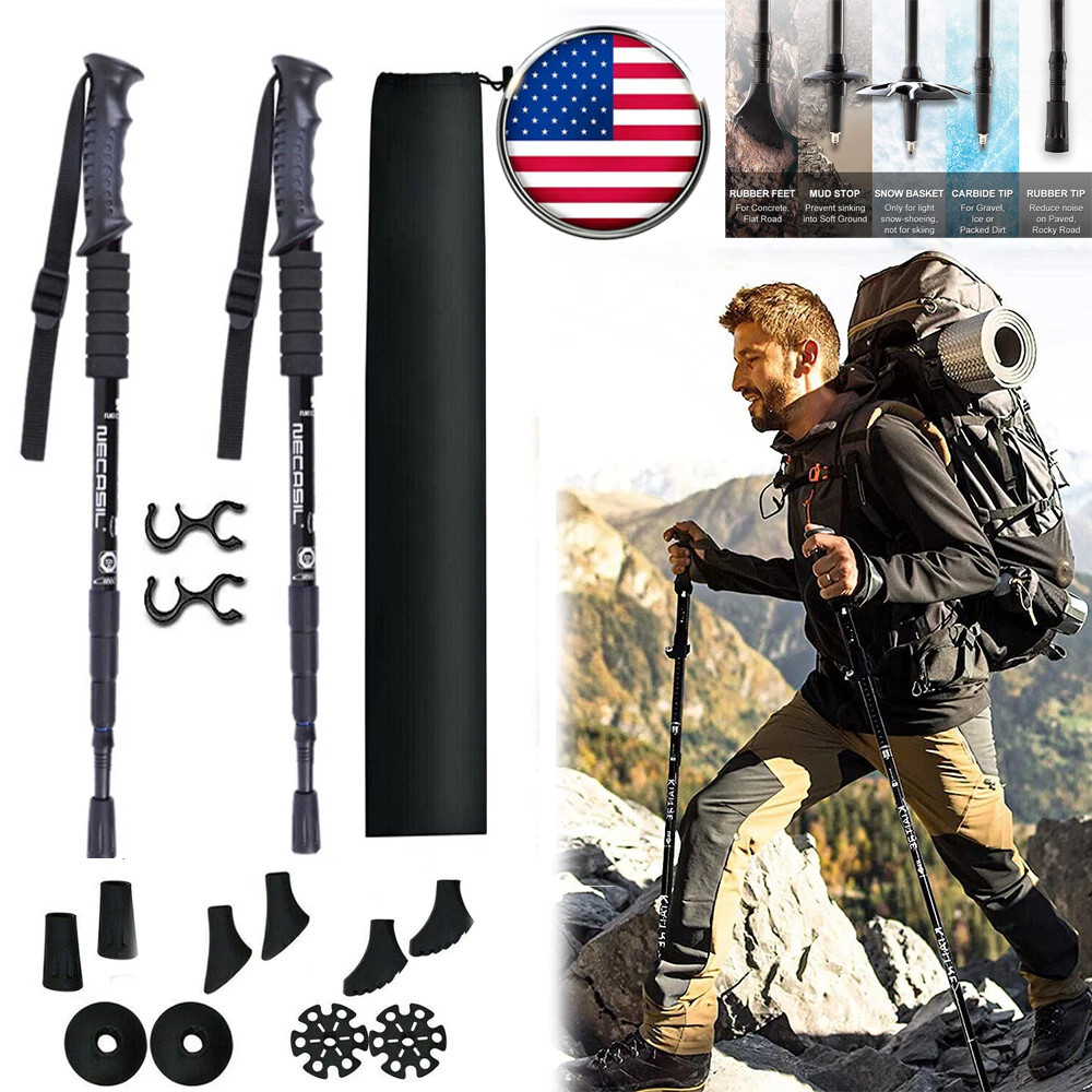 2 Pack Aluminum Quick Lock Trekking Poles 53 in Adjustable Hiking Walking Sticks