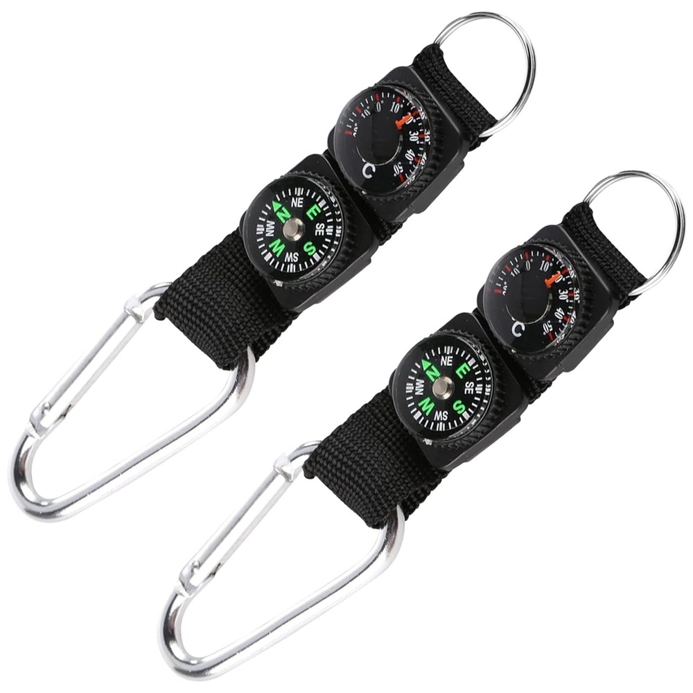 2 Pack Compass Keychain with Thermometer, Multifunctional Outdoor N…
