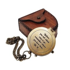 Personalized Engraved Brass Compass with Leather Case – Vintage Sundial Compass